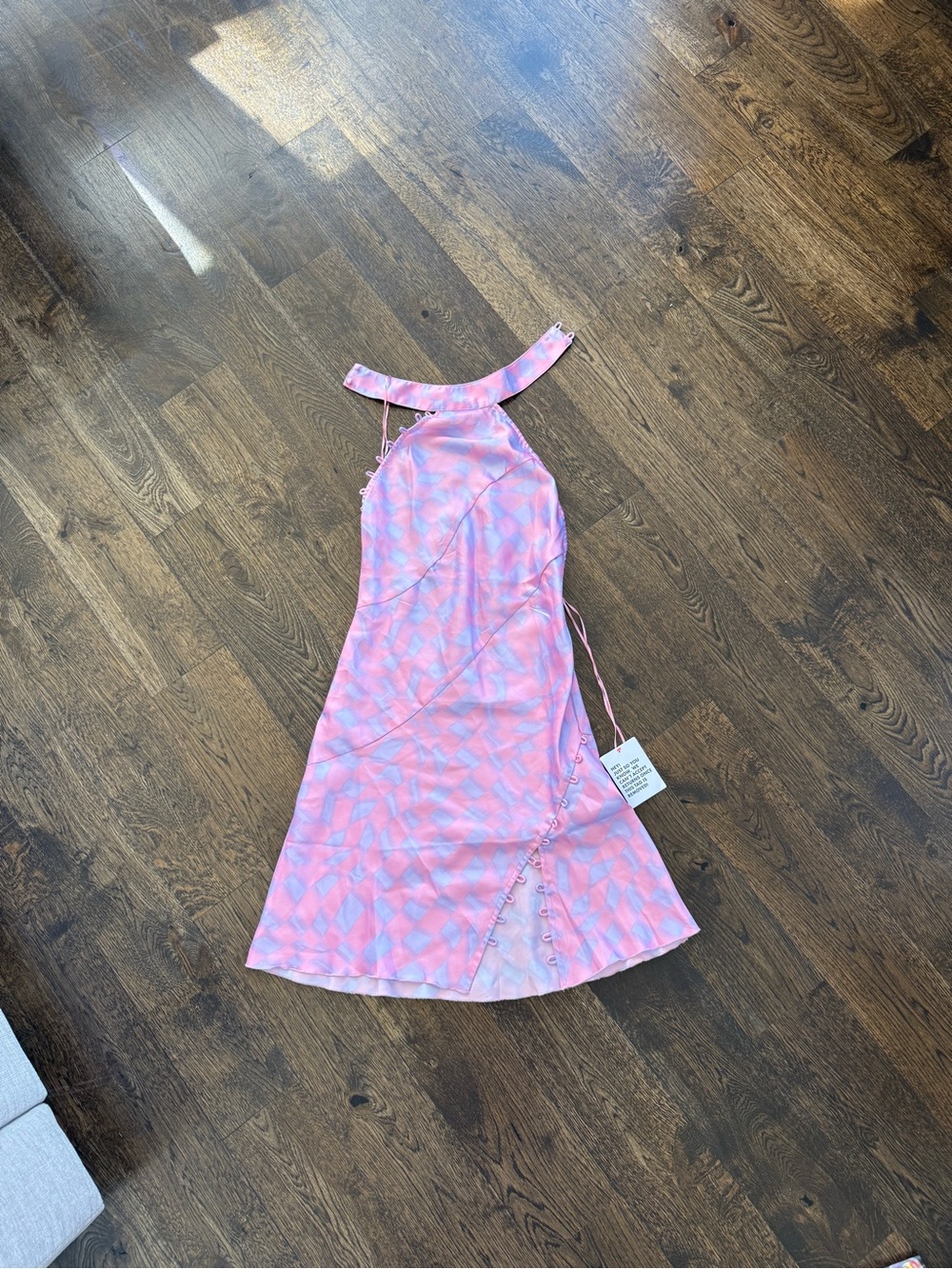 Pink Purple Wavy Geometric Halter Dress with Side Button Detail